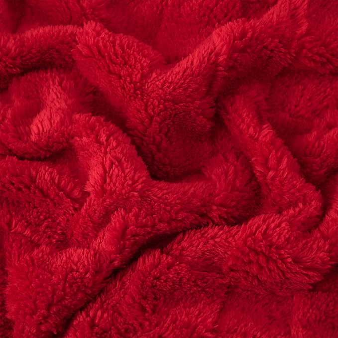 Red Fleece Throw Blanket 90”×90”Checkered Design for Couch Sofa | Super Soft Cozy Plush Microfiber 3D Square Pattern Flannel Blanket for Bed Lightweight for Adults,Women