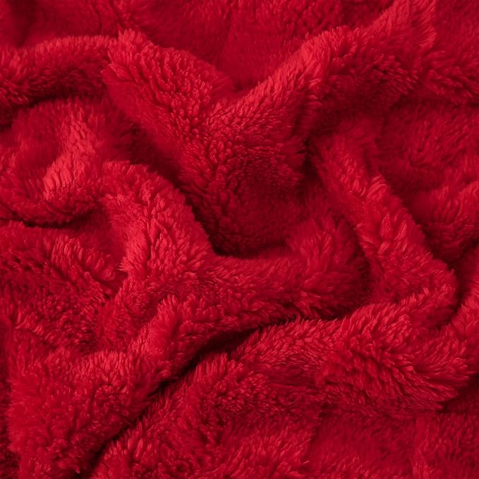 Red Fleece Throw Blanket 60”×80”Checkered Design for Couch Sofa | Super Soft Cozy Plush Microfiber 3D Square Pattern Flannel Blanket for Bed Lightweight for Adults,Women