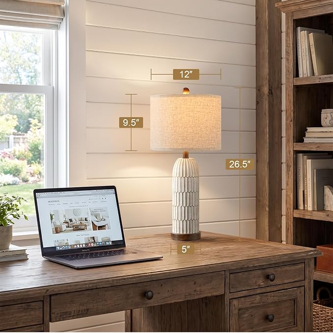 OYEARS 26" Bedside Table Lamps Set of 2, Farmhouse Lamp with USB,Dark Brown | Vintage Nightstand Lamp for Bedroom, Retro Design, Home decor for living Room, Nursery, Home Office, End Side table, Hallway
