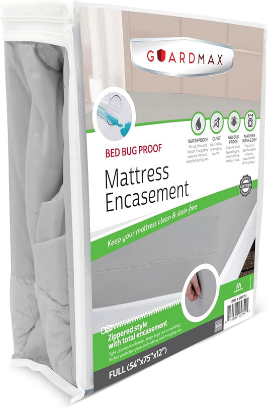 Guardmax Full Mattress Protector Zippered, Bed Bug Mattress Cover | Waterproof, Dust Mite Proof, 6-Sided, Soft Jersey Knit, OEKO-TEX Certified, Machine Washable, Full - 54 x 75, up to 13" Deep