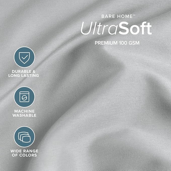 Bare Home Queen Sheet Set - 1800 Ultra-Soft (Queen, French Grey) | Deep Pockets 6 to 15 Inches, Breathable, Hypoallergenic, Hotel Luxury, Easy Fit, Soft, All-Season