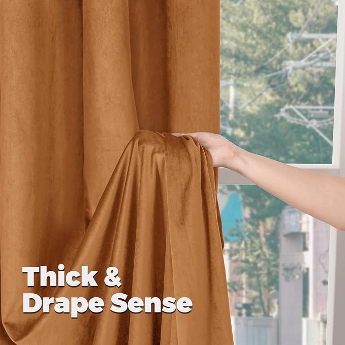 BGment Orange Blackout Velvet Curtains 2 Panels for Bedroom, 52 x 72 Inch | Thermal Insulated, Noise Reducing, Energy Saving, Luxury, Super Soft, Living Room Thick Window Curtains, Back Tab Rod Pocket