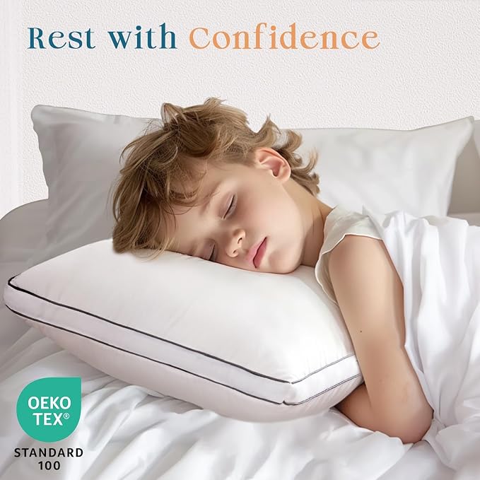 MUXHOMO Bed Pillows King Size Set of 2, Gusseted Sleeping Pillows for Side, Back, and Stomach Sleepers, Hotel Quality, Oeko-Tex Certified Fluffy Supportive Down Alternative Filling, White, 2 Pack