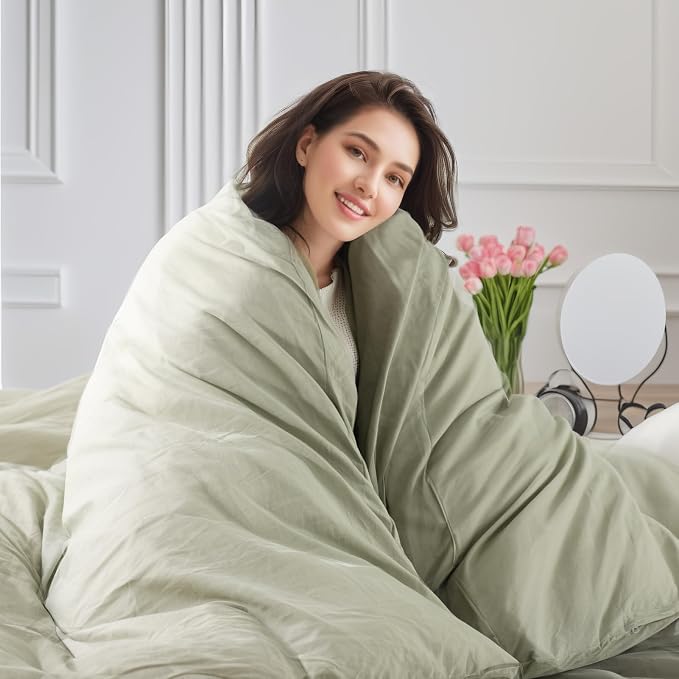 NEXHOME PRO King Duvet Cover Set – 100% Certified Organic Cotton with Washed Feel & Linen-Like Texture, Comfortable & Breathable, Home Bedding Set Sage Green (No Comforter)