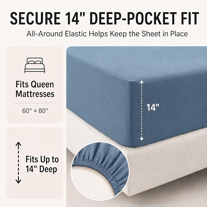 Oversized Queen Comforter Set Dusty Blue - 7 Pieces Bed in a Bag | OEKO-TEX Certified, All-Season, Bedroom, Guest Room, Down-Alternative Comforter + Flat & Fitted Sheets + 4 Pillowcases