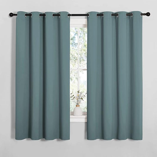 NICETOWN Modern Blackout Curtains Noise Reducing, Thermal Insulated and Privacy Room Darkening Drape Panels for Boy's Guest Room Door Small Short Window (Greyish Blue, 2 Panels, W55 x L68 -Inch) | Modern Noise Reducing Thermal Insulated Privacy Room Da...