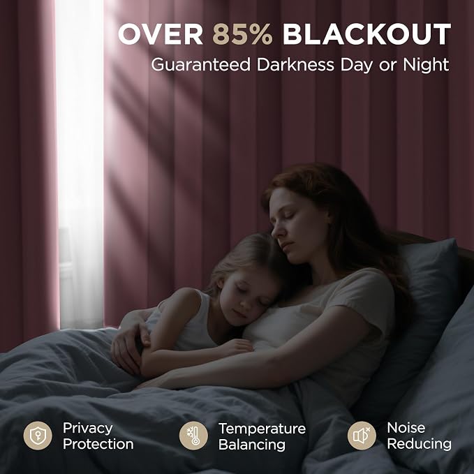 Joydeco Blackout Curtains 63 Inchs Long 42 Wide Black Out Curtains 2 Panels, Thermal Insulated Long Curtain& Drapes Room Darkening Grommet Drapes for Living Bedroom Window (W42 x L63 Inch, Pink)