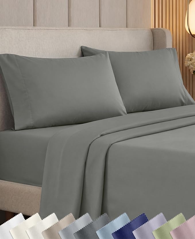 California Design Den Luxury 1000 Thread Count King Size Bed Sheets Set | Backed by Good Housekeeping Seal - 100% Cotton Sateen - Soft, Thick & Heavy, 16" Deep Pocket, All-Around Elastic, Grey