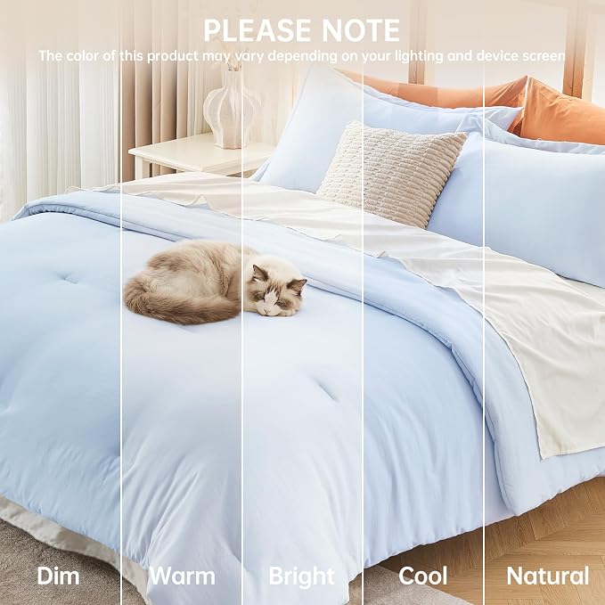 Full Comforter Sets, All Season Ultra Soft Down Alternative Bedding - 3 Piece Lightweight Bed Set Includes 1 Comforter (82"x86") and 2 Pillow Shams (20"x26"), Light Blue