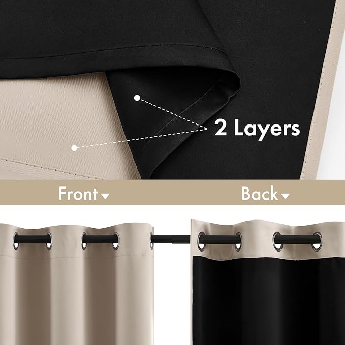 MIULEE Taupe 100% Blackout Curtains for Bedroom 40x72 Inch Long 2 Panels | 2 Thick Layers Thermal Insulated Window Curtains with Black Liner, Noise Reducing Grommet, Drapes for Living Room