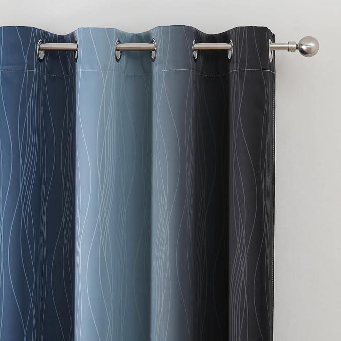 Navy Blue and Black Ombre Blackout Curtains for Bedroom 63 Inch Length | Estelar Textiler Room Darkening,Thermal Insulated,Full Light Blocking,Grommet Window Drapes for Living Room,52Wx63L,2 Panels