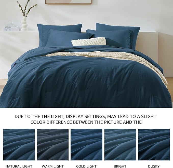 King Size Comforter Set- 7 Pieces Prewashed Bed in a Bag King Bedding Sets | Soft All Season Comforter with Sheets, Pillow Shams & Pillowcases,Serenity Blue