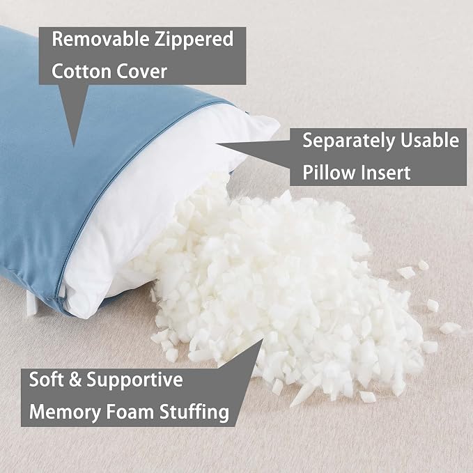 WhatsBedding Memory Foam Body Pillow with Cover, Long Bed Pillow for Adults | Breathable Zippered Cotton Cover,Long Pillow for Sleeping, Firm Pillow Fluffy Supportive for Side Sleepers