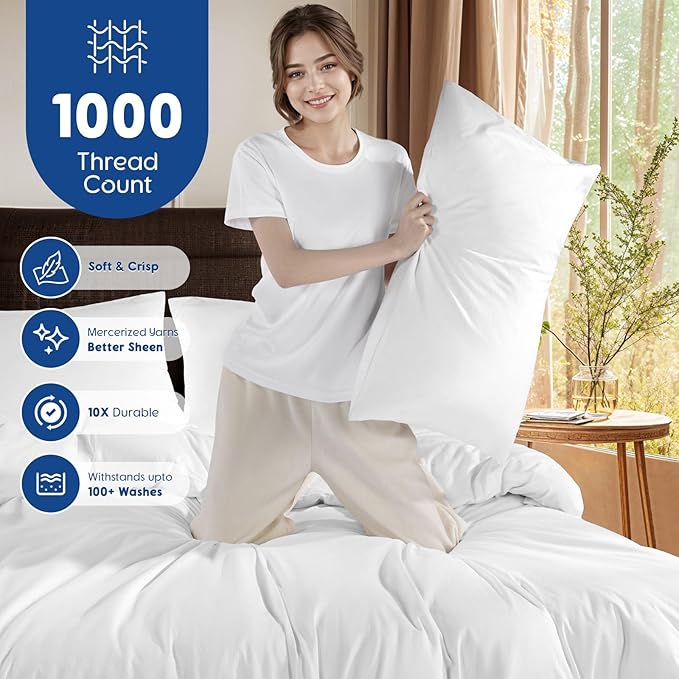 SONORO KATE 1000 Series 100% Egyptian Cotton Queen Duvet Cover Set,3PC | Long Staple Cotton,Sateen Weave,Soft,Breathable,Luxury Hotel Bedding,All-Season,Hidden Zipper Closure,White