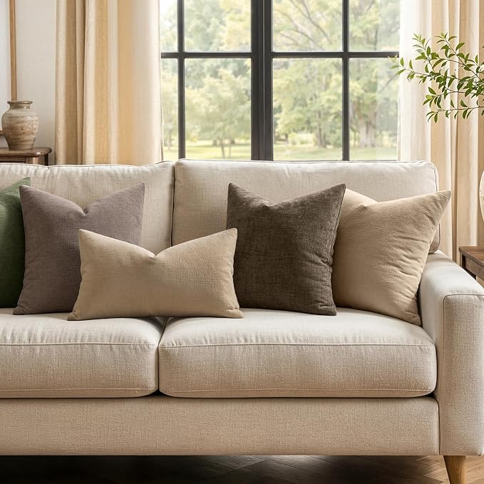 MIULEE Chocolate Brown Chenille Couch Throw Pillow Covers, 20x20 | Set of 2, Modern Farmhouse Rustic Style, Decorative Pillowcases for Sofa Living Room Bed, Home Decor
