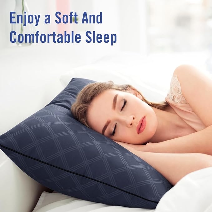 Vorouhals Hotel Collection Bed Pillows for Sleeping 4 Pack Standard Size Cooling Pillows Set of 4 for Back, Stomach or Side Sleepers, Super Soft Down Alternative Microfiber Filled Pillows (Navy)