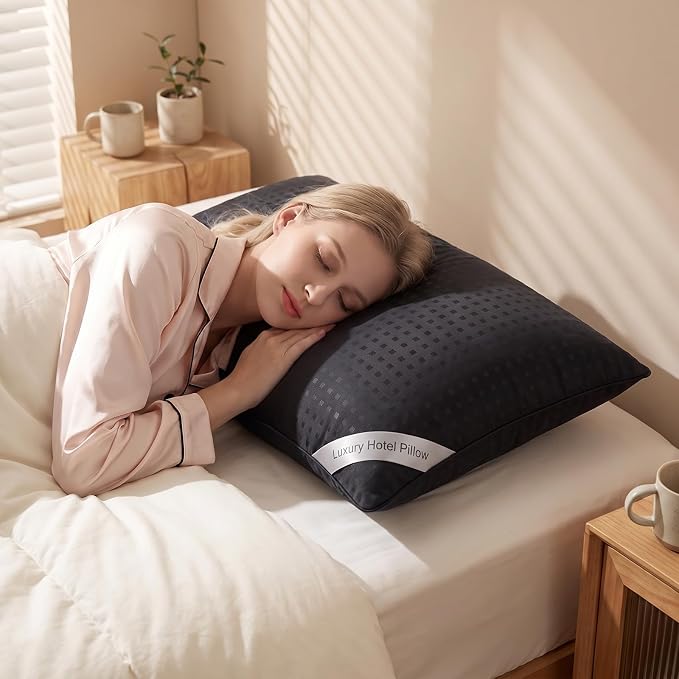 HIMOON Bed Pillows for Sleeping Set of 4,Standard Size Cooling Pillows 4 Pack,Top-end Microfiber Cover for Side Stomach Back Sleepers,Black