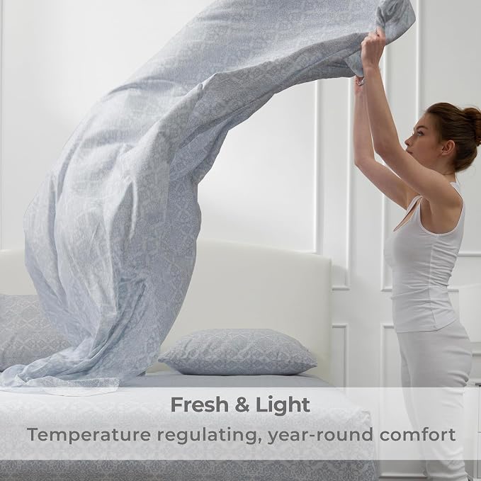 Mellanni Iconic 4-Piece Microfiber Sheet Set (Queen, Laced Sky Blue) | Double-brushed softness; breathable comfort; 16-in deep pocket; machine washable; OEKO-TEX(R) certified; Lifetime Promise