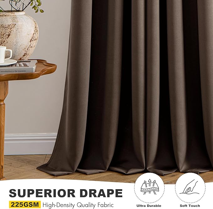 MIULEE Blackout Curtains for Bedroom 2 Panels 40"x63" Long Chocolate Brown | Thermal Insulated, Living Room Darkening Grommet Drapes, Noise Reducing, Light Blocking Window Treatments
