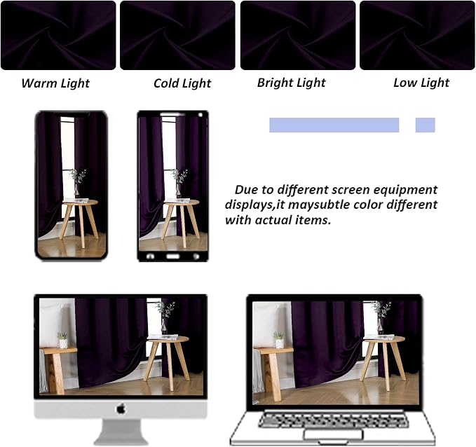 Simplebrand Ava Blackberry Short Blackout Curtains for Bedroom 45 Inches Long 2 Panels Set, Solid Thermal Insulated, Energy Saving Window Treatment Curtains Blackout Drapes, W40 x L45 Inch, Blackberry
