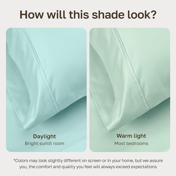 California Design Den 100% Cotton Sateen Queen Size Deep Pocket Sheet Sets | 400 Thread Count Backed by Good Housekeeping Seal, 16" Deep Pocket, All-Around Elastic, Durable, Easy Care - Seafoam
