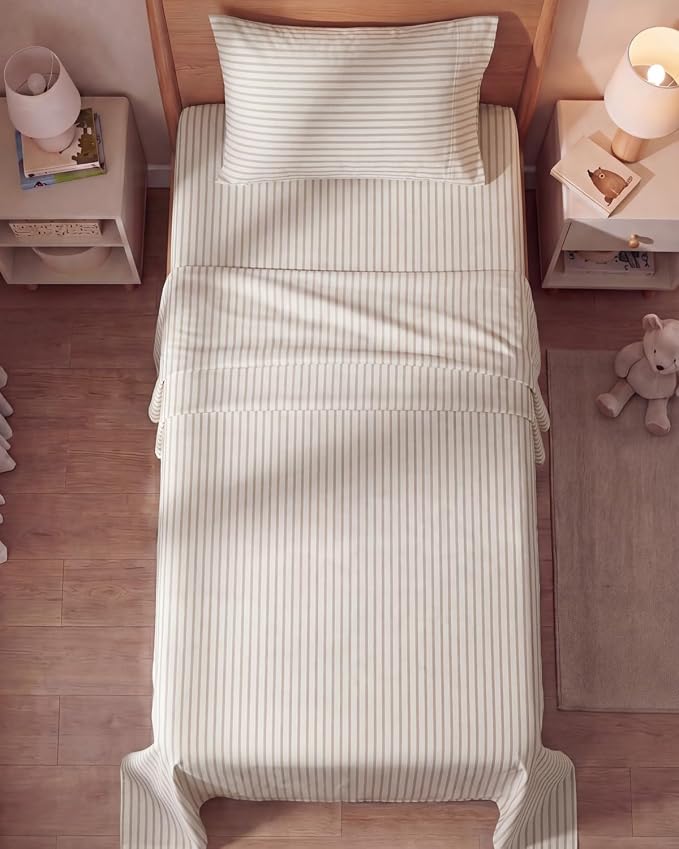 Twin Size 3 Piece Sheet Set - Breathable & Cooling Sheets - Beige Stripes | Hotel Luxury Bed Sheets for Women & Men, Deep Pockets, Easy-Fit, Extra Soft and Wrinkle Free Sheets, Oeko-Tex Bed Sheet Set