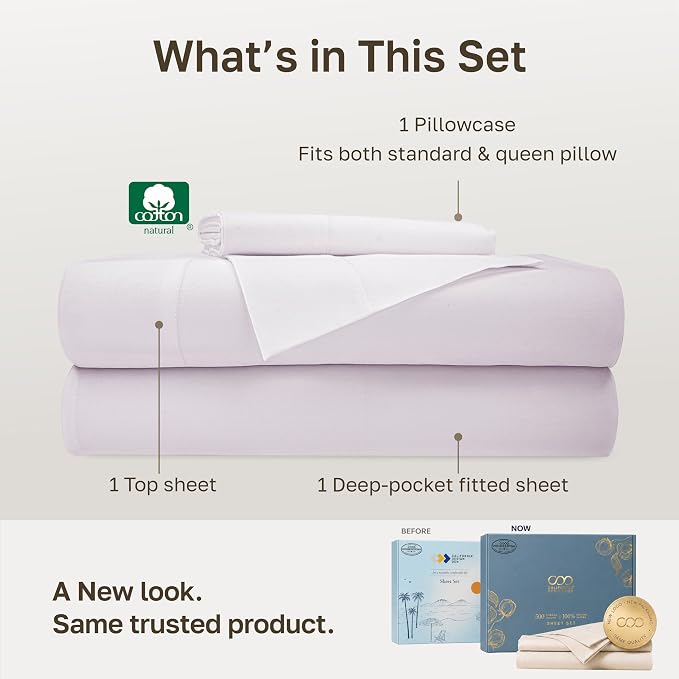 California Design Den Softest 100% Cotton Sateen Twin XL Sheets Set, 3 Pcs | 500 Thread Count Backed by Good Housekeeping Seal, All-Around Elastic, Durable, Easy Care, OEKO-TEX certified - Pale Orchid