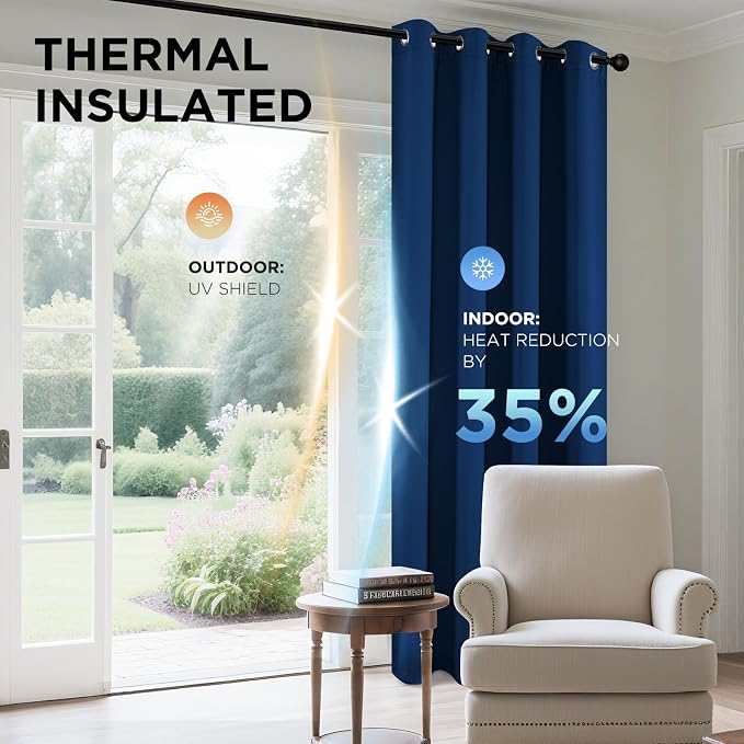Joydeco Blackout Curtains 84 inches Long 2 Panels Set, Thermal Insulated Long Curtains & Drapes 2 Burg, Room Darkening Grommet Drapes for Bedroom Living Room Windows (W42 x L84 Inch, Royal Blue)
