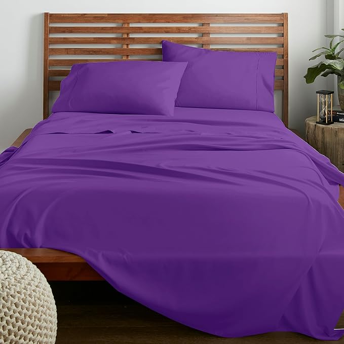 American Home Collection Twin XL Sheet Set - Ultra-Soft Microfiber 15-Inch Deep Pocket - College Dorm Bed Sheets, Wrinkle Free (Purple)