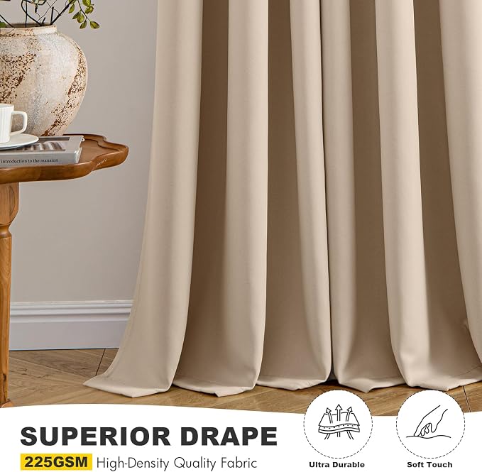MIULEE Blackout Curtains for Bedroom 2 Panels 40 x 90 Inch Long Beige | Thermal Insulated, Living Room Darkening Grommet Drapes, Noise Reducing, Light Blocking Window Treatments