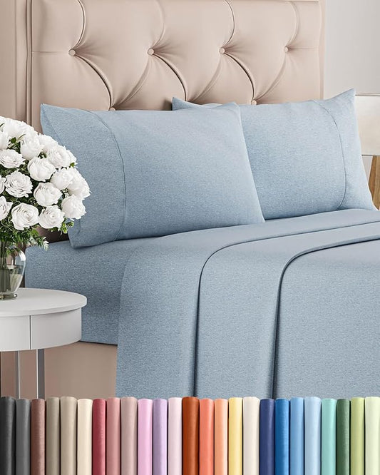 Full Size 4 Piece Sheet Set - Breathable & Cooling Sheets - Heathered Blue | Hotel Luxury Bed Sheets for Women & Men, Deep Pockets, Easy-Fit, Extra Soft and Wrinkle Free Sheets, Oeko-Tex Bed Sheet Set