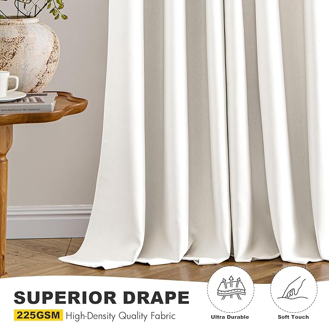 MIULEE Blackout Curtains for Bedroom 2 Panels 55 x 68 Inch Long Ivory | Thermal Insulated, Living Room Darkening Grommet Drapes, Noise Reducing, Light Blocking Window Treatments