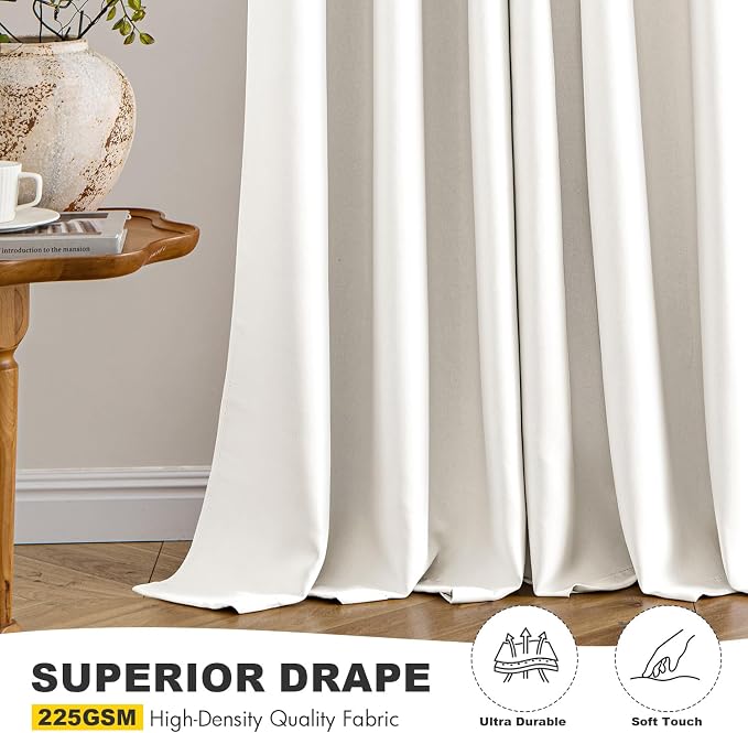 MIULEE Blackout Curtains for Bedroom 2 Panels 40 x 72 Inch Long Ivory | Thermal Insulated, Living Room Darkening Grommet Drapes, Noise Reducing, Light Blocking Window Treatments