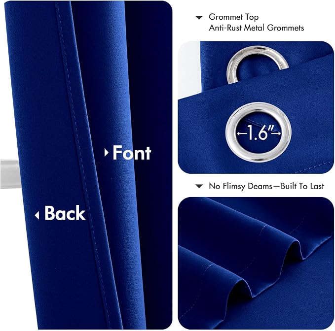MIULEE Blackout Curtains for Bedroom 2 Panels 40 x 72 Inch Long Royal Blue | Thermal Insulated, Living Room Darkening Grommet Drapes, Noise Reducing, Light Blocking Window Treatments