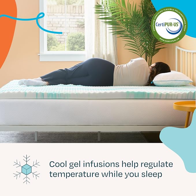 Linenspa 3 Inch Gel Memory Foam Mattress Topper – Egg Crate Style, Reversible for two feels – Promotes Airflow & Relieves Pressure Points – Twin