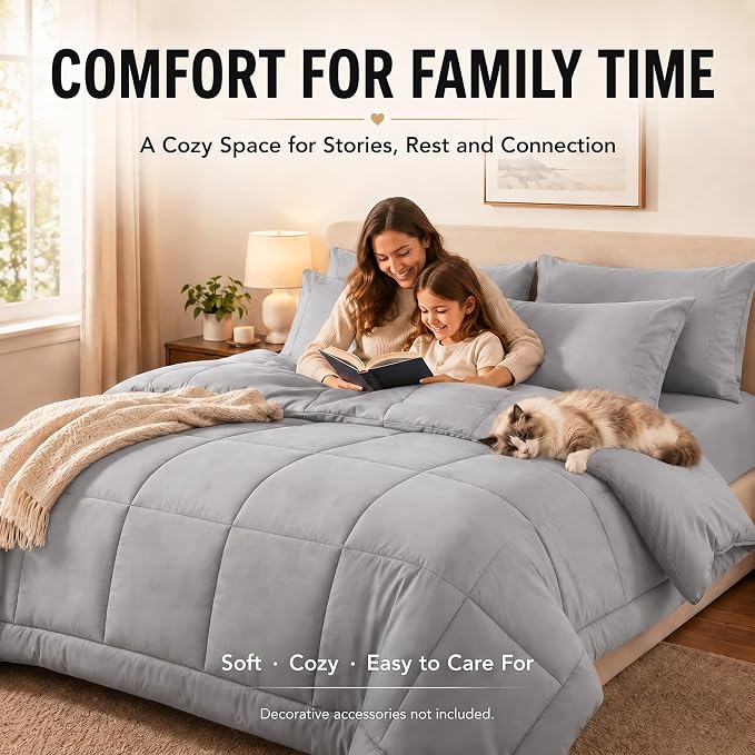 California King Comforter Set French Grey - 7 Pieces Bed in a Bag | OEKO-TEX Certified, All-Season, Bedroom, Guest Room, Down-Alternative Comforter + Flat & Fitted Sheets + 4 Pillowcases