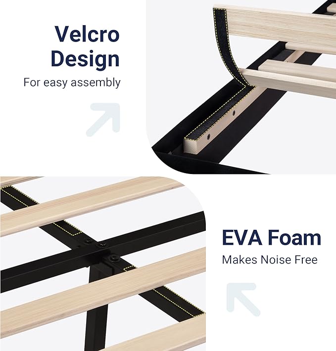 Allewie Queen Size Platform Bed Frame with Velvet Upholstered Headboard | Wooden Slats Support, Fully Upholstered Mattress Foundation, No Box Spring Needed, Easy Assembly, Noise-Free, Black