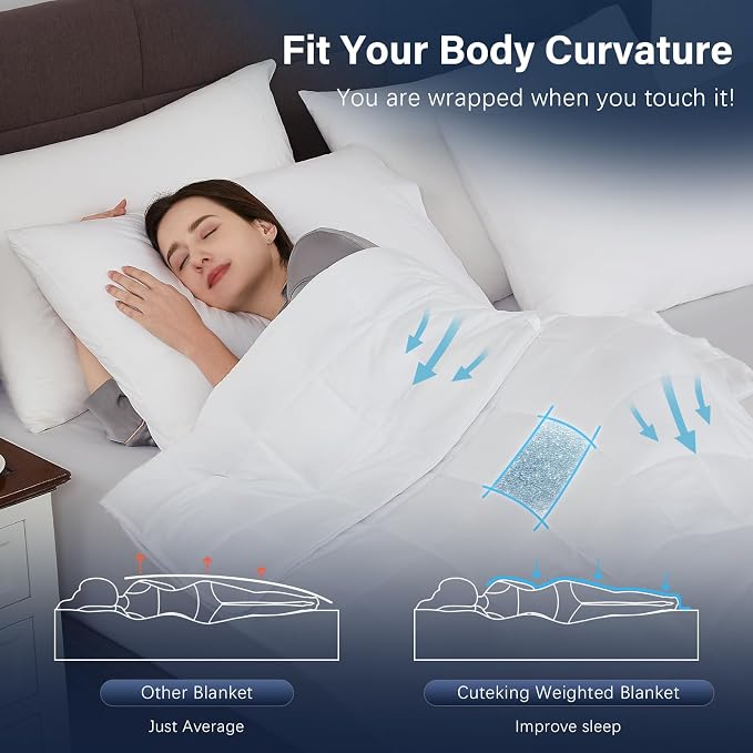 CuteKing Weighted Blanket for Adults: Weighted Blanket with Premium Glass Beads - Breathable Heavy Blanket for Comfort Sleep - Thick Blanket for Adult All Season (15lbs, 60"x80", White)