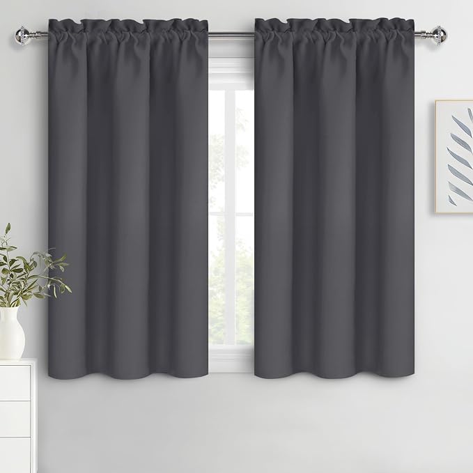 DWCN Blackout Curtains for Bedroom 38 x 54 Inch Long Dark Grey 2 Panels | Room Darkening, Thermal Insulated, Light Blocking, Rod Pocket Drapes, Noise Reducing Window Treatments