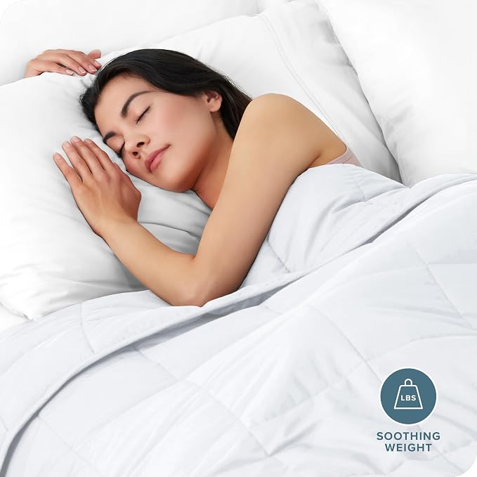Bare Home Cotton Weighted Blanket (White, 40"x60" 10lbs) | Twin or Full Size, All-Natural 100% Cotton, Premium Heavy Blanket Nontoxic Glass Beads