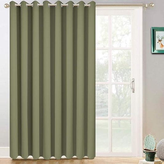 Yakamok Sage Green Room Darkening Curtains 84 inch Sliding Door Drapes | 1 Extra-wide Panel,W100xL84,Soft Triple-weave,Grommet,Blackout Thermal Insulated Drapes,Privacy,Light Reduction,Patio doors