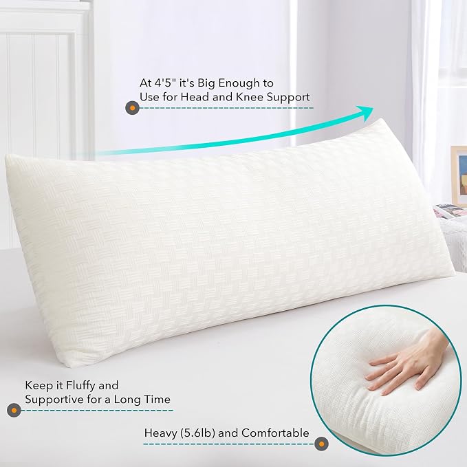 Oubonun Full Body Pillow for Side Sleeper, Adjustable Fluffy Long Pillow | Generous Fill Plush Support - Large Loft Insert for Pregnancy Contour, Breathable Sweat-Absorbing Skin-Friendly Bed Cushion