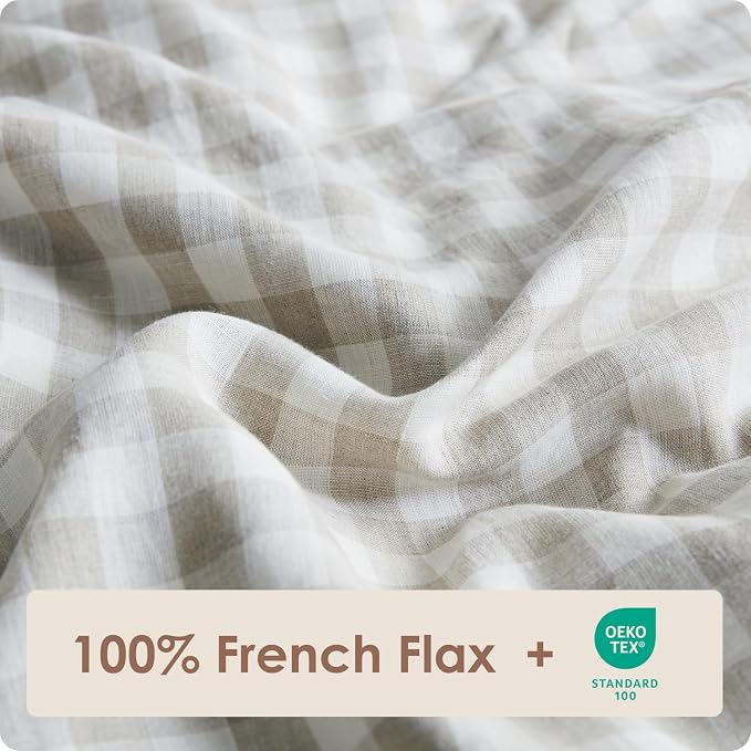 DAPU 100% French Linen Duvet Cover 3Pcs Set, 170GSM Linen Bedding, Full/Queen