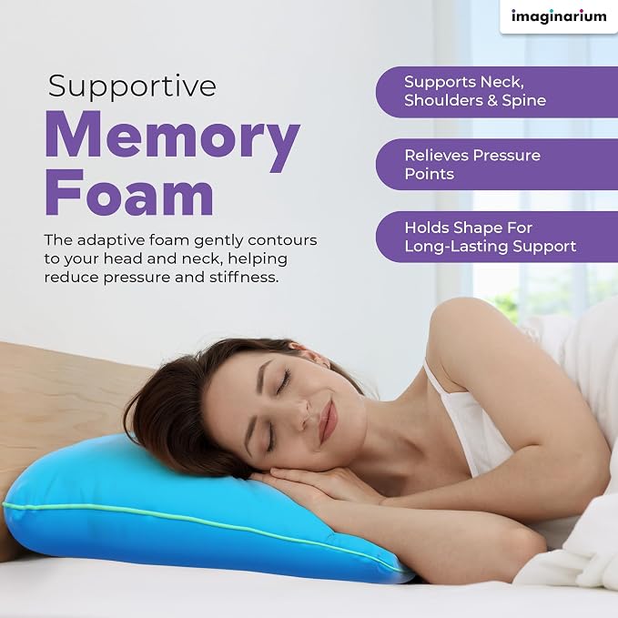 Imaginarium Memory Foam Pillow for Bed - 16" x 24" Standard – Fun Decorative Colorful Pillow for Sleeping - Back, Stomach & Side Sleepers – Includes Cooling Cover (Party Pink)