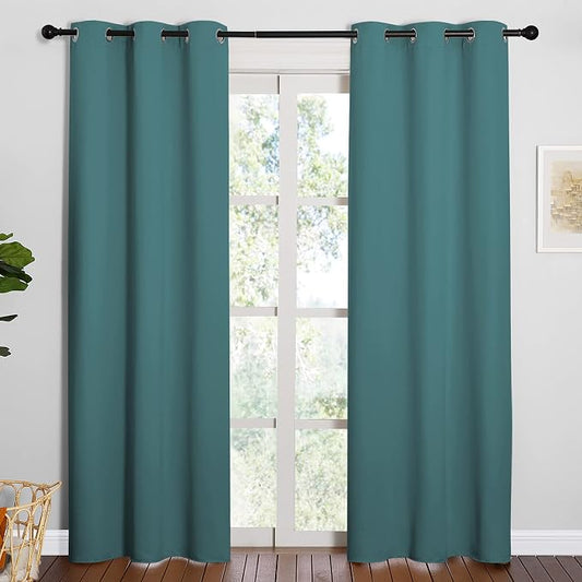 NICETOWN Thermal Insulated Curtains/Drape, 1 Pair, 42 by 84-inch, Sea Teal | Solid Grommet Blackout Curtains/Drape for Living Room