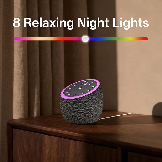 Hotmoon Sound Machine for Sleep, Cocoon 2, 40 Sounds, Dual-Speaker, Plug in | White Green Pink Brown Noise Machine for Sleeping Adults Office Privacy Baby Dogs, 4 Timers, 8 Night Light, Rain Noise Maker