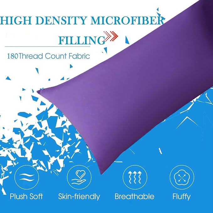 SHOUREN Large Body Pillow,Long Bed Pillow for Adults,20x54in | Breathable,sweat-absorbing,skin-friendly,medium firmness for side sleepers,multiple application
