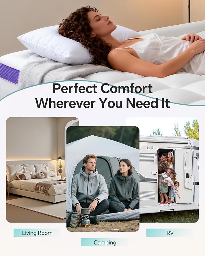 Dual Layer 4 Inch Memory Foam Mattress Topper Full | 2 Inch Gel Memory Foam and 2 Inch Pillow Top Mattress Pad Cover, 7-Zone Egg Crate & 2-in-1 Design (White)