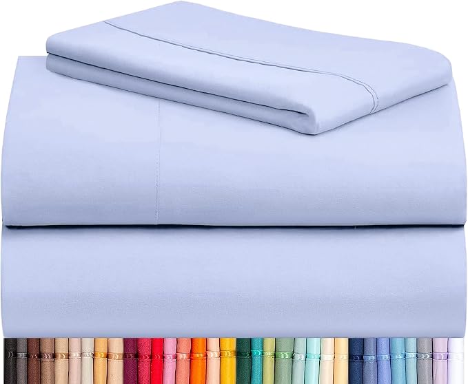 LuxClub Twin XL Sheets Set, Cooling & Soft Deep Pocket Bed Sheets, 3PC | LuxClub Silky Fitted Sheet & Pillowcase Sets, Breathable Hotel Luxury Bedding for Mattress Wrinkle Free, Sky Blue
