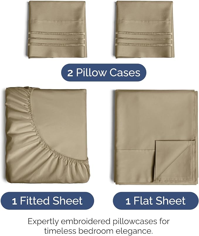 King Size 4 Piece Sheet Set - Ultra Soft & Cooling Sheets - Light Caramel | Fits 8 Inch to 16 inch Mattress, Wrinkle Free & Fade Resistant with Deep Pockets, Breathable, Comfy Hotel Luxury Bedding